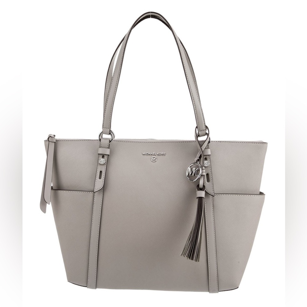 Michael Kors Solid Saffiano Leather Tote Bag Dark Grey